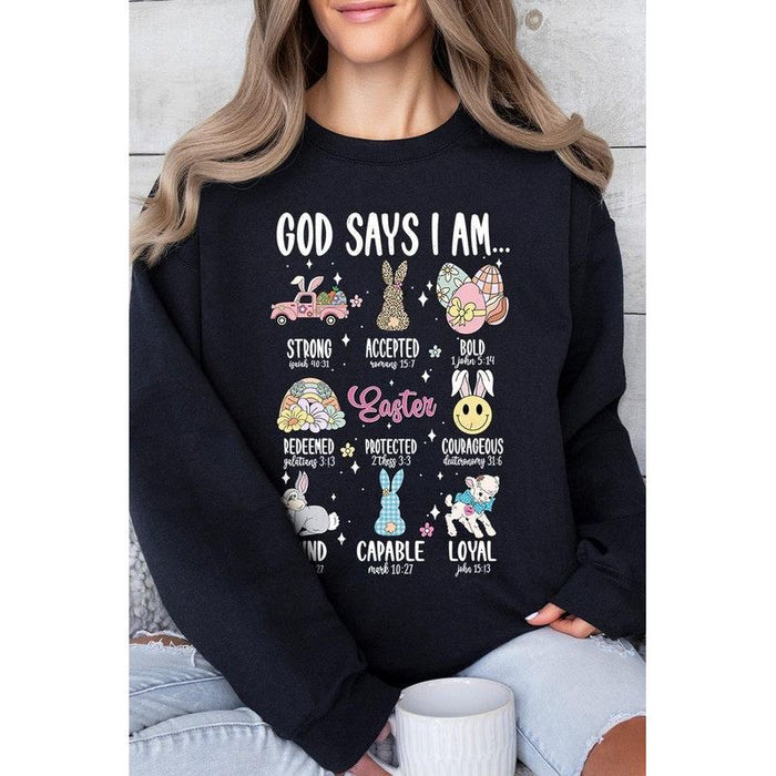 God Says I am Christian Graphic Fleece Sweatshirts