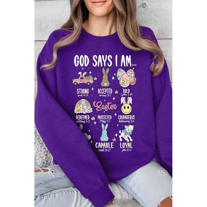 God Says I am Christian Graphic Fleece Sweatshirts