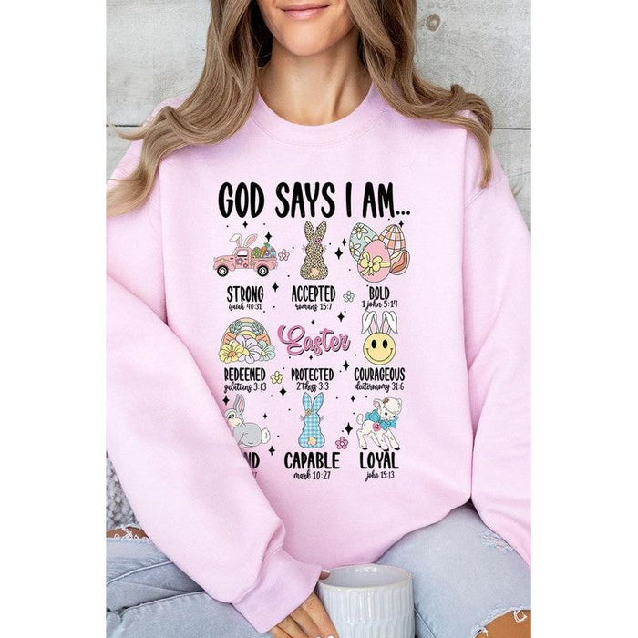 God Says I am Christian Graphic Fleece Sweatshirts