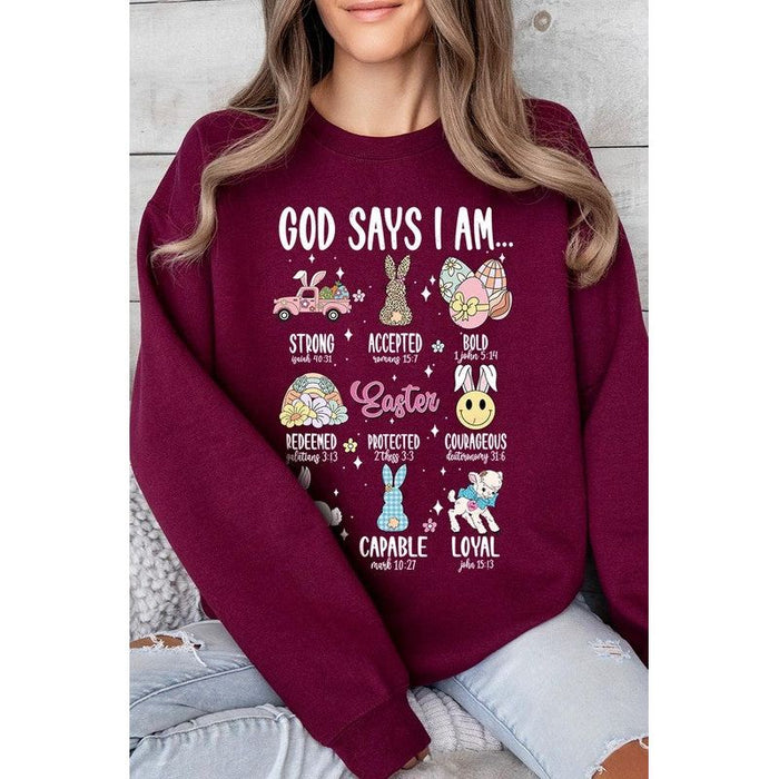 God Says I am Christian Graphic Fleece Sweatshirts