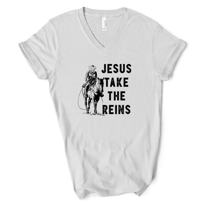 V-Neck Jesus Take the Reins Boutique Tee