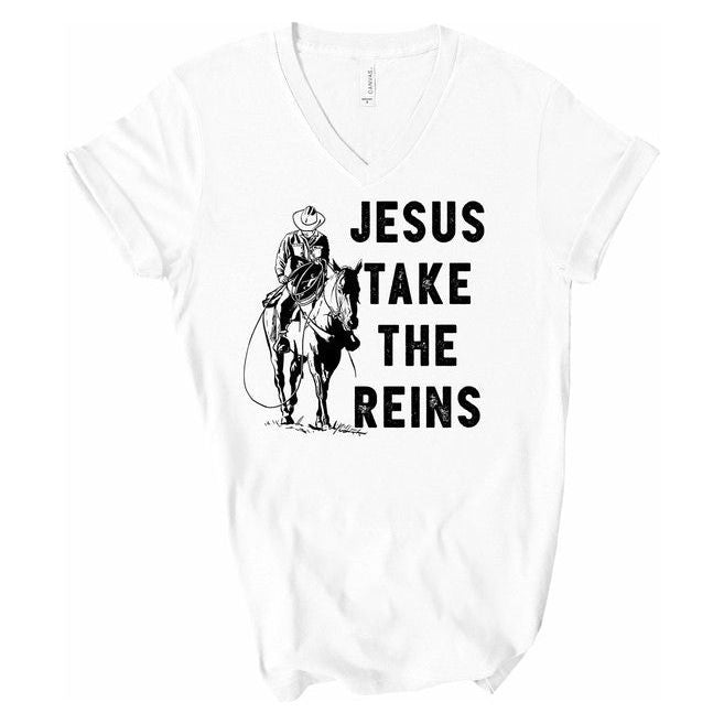 V-Neck Jesus Take the Reins Boutique Tee