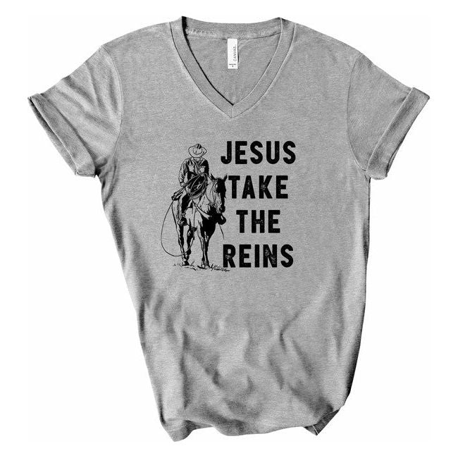 V-Neck Jesus Take the Reins Boutique Tee