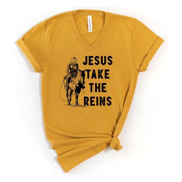 V-Neck Jesus Take the Reins Boutique Tee