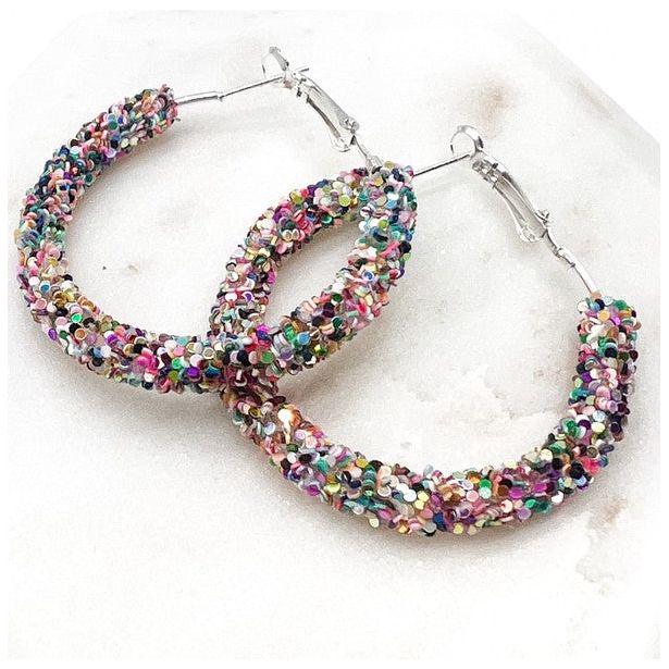 Multi-Color Sequin Glitter Hoop Earrings