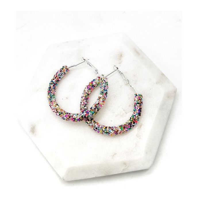 Multi-Color Sequin Glitter Hoop Earrings