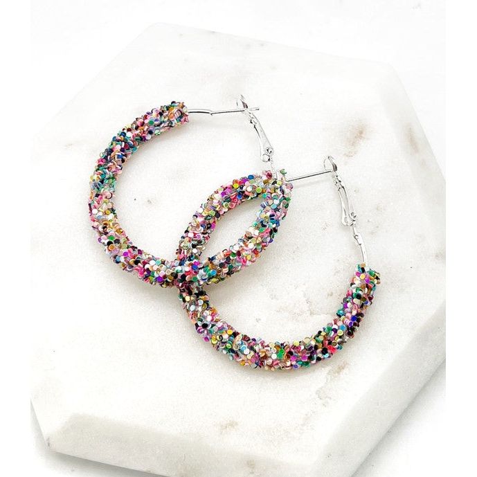 Multi-Color Sequin Glitter Hoop Earrings