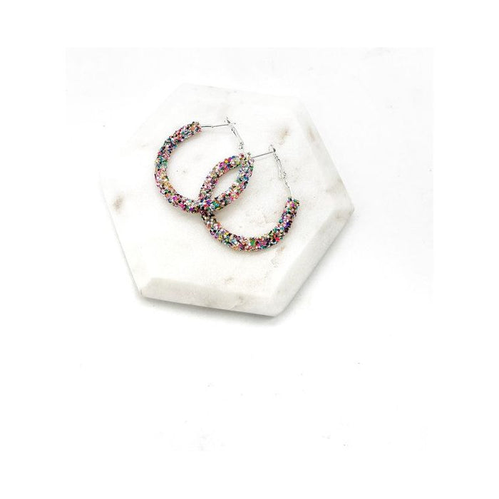 Multi-Color Sequin Glitter Hoop Earrings