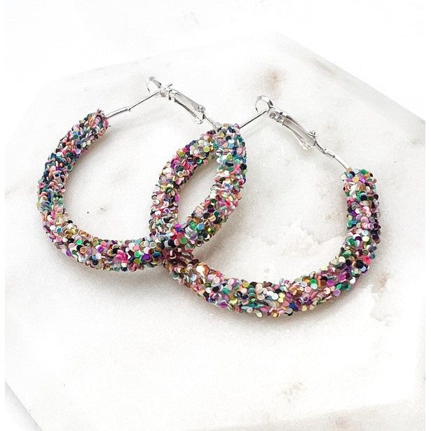 Multi-Color Sequin Glitter Hoop Earrings