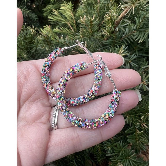 Multi-Color Sequin Glitter Hoop Earrings