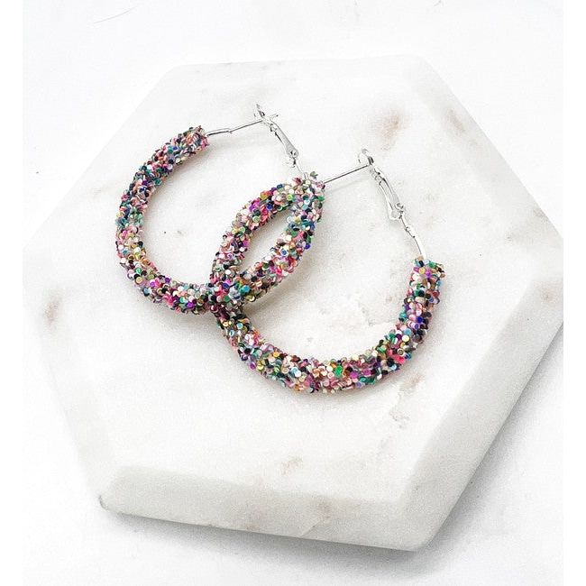 Multi-Color Sequin Glitter Hoop Earrings