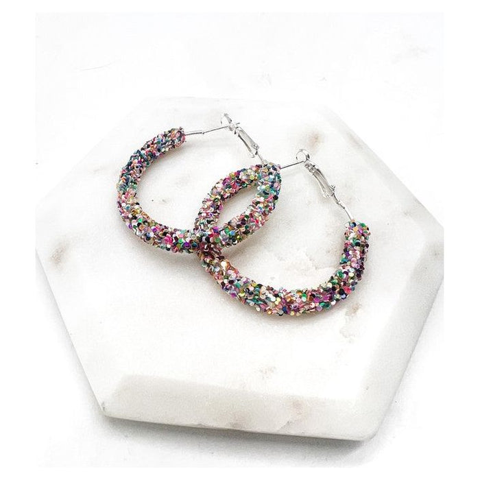 Multi-Color Sequin Glitter Hoop Earrings