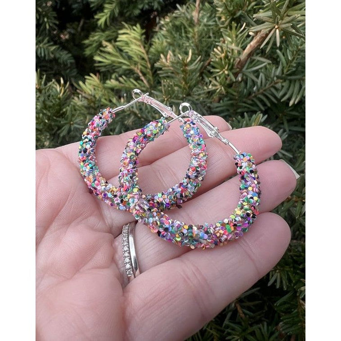 Multi-Color Sequin Glitter Hoop Earrings