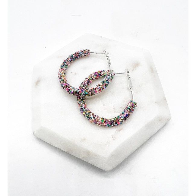 Multi-Color Sequin Glitter Hoop Earrings