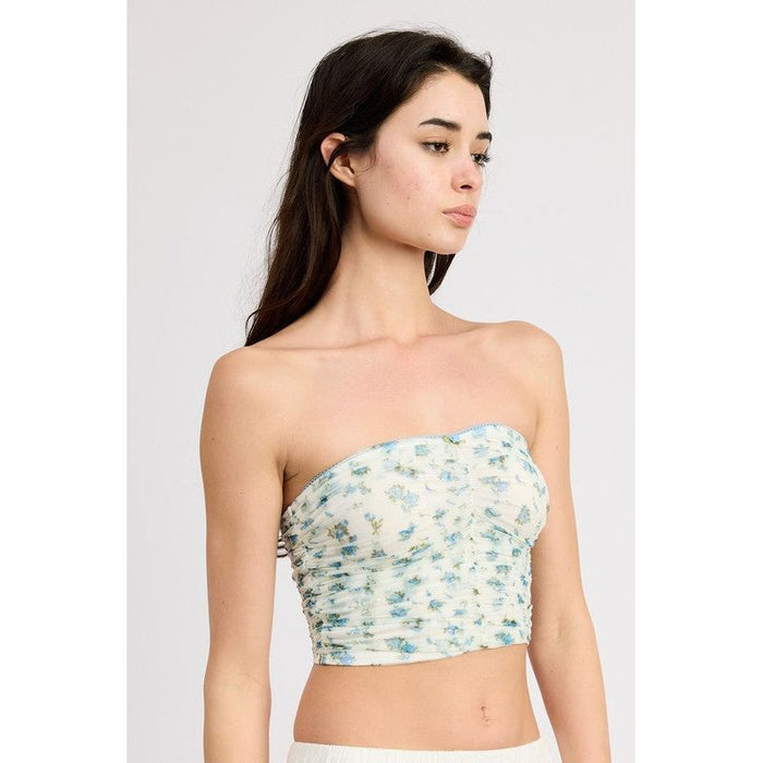 Floral Print Shirred Tube Top