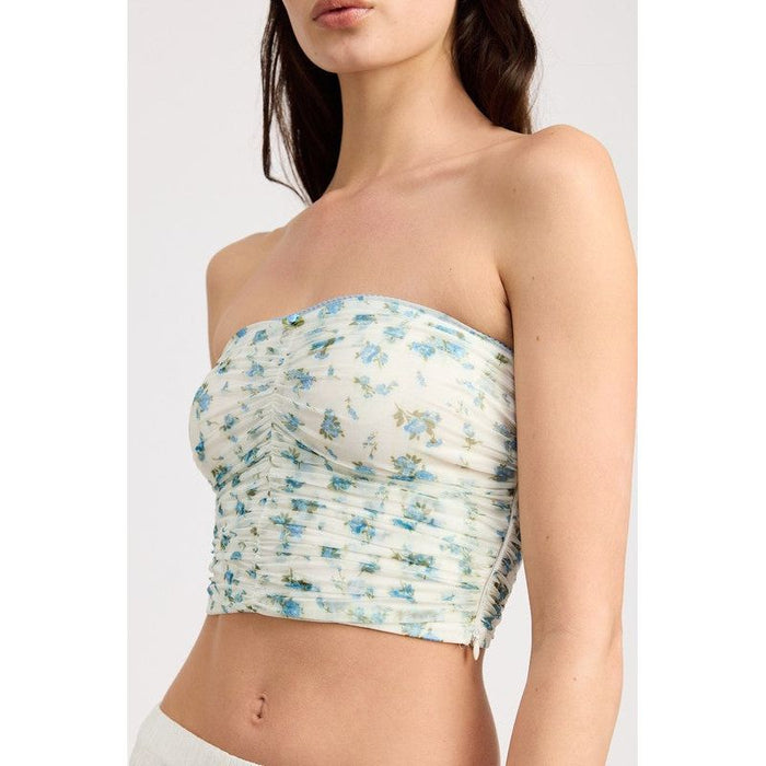 Floral Print Shirred Tube Top