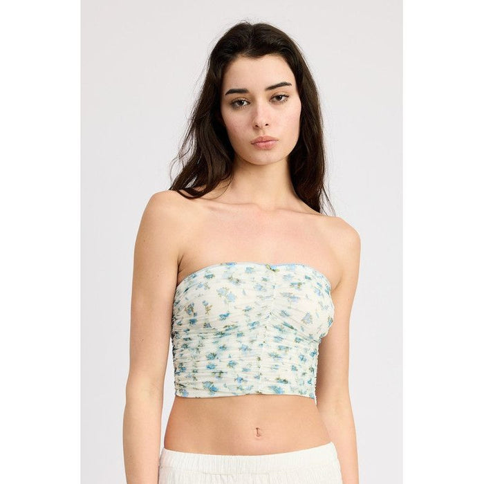 Floral Print Shirred Tube Top