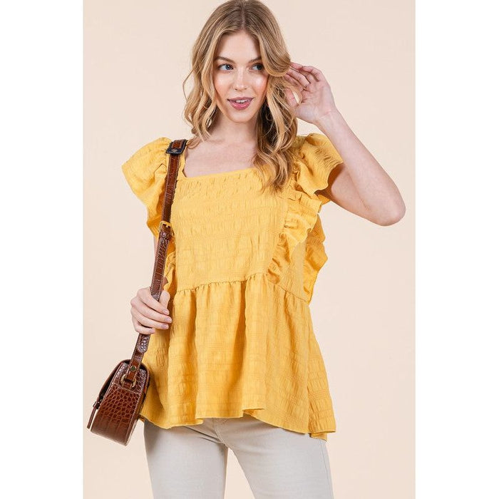 Ruffle Sleeve Textured Peplum Top