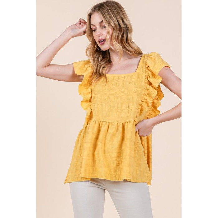 Ruffle Sleeve Textured Peplum Top