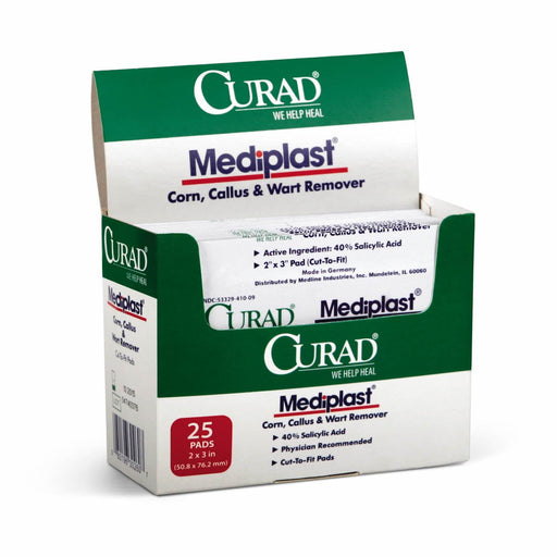 Curad Curad Mediplast Corn, Callus & Wart Remover Pads – 40% Salicylic Acid, Cut-to-Fit, 2" x 3", 25 Count Corn & Callus Care Supplies