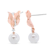 Bids.com 14K Rose Gold 1/6 Cttw Round Diamond and 8mm Round Pearl Floral Drop Stud Earrings (H-I Color, I1-I2 Clarity) Earrings