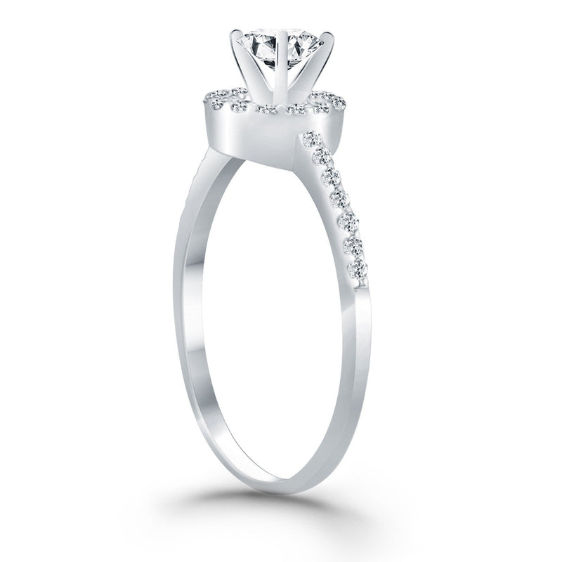Bids.com 14k White Gold Diamond Halo Collar Engagement Ring Rings