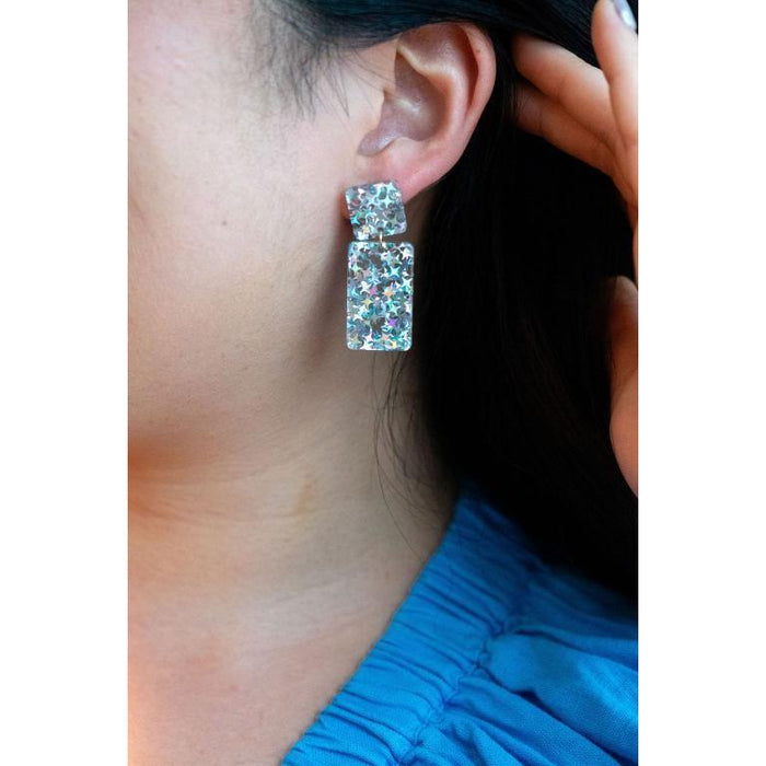 Ida Earrings - Silver Glitter