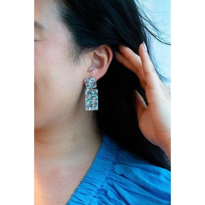 Ida Earrings - Silver Glitter