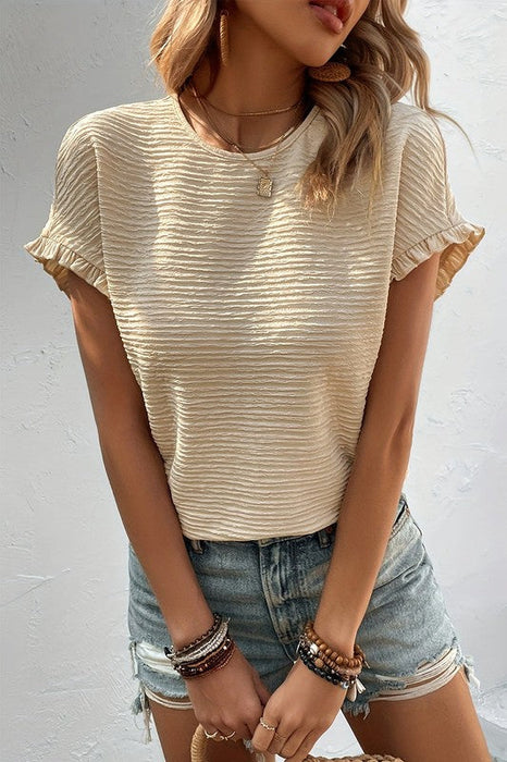 Textured Ruffled Short Sleeve Blouse