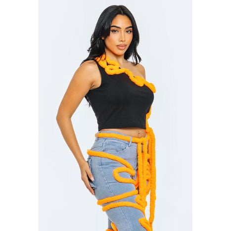 Sculptural Swirl Pipeline Asymmetrical Crop Top