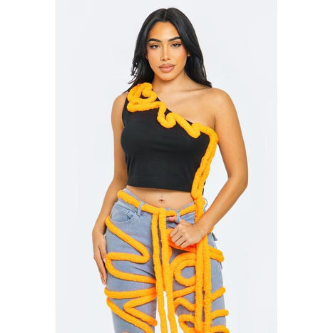 Sculptural Swirl Pipeline Asymmetrical Crop Top