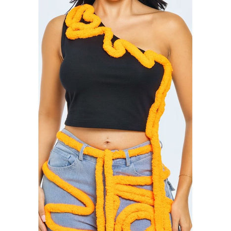 Sculptural Swirl Pipeline Asymmetrical Crop Top