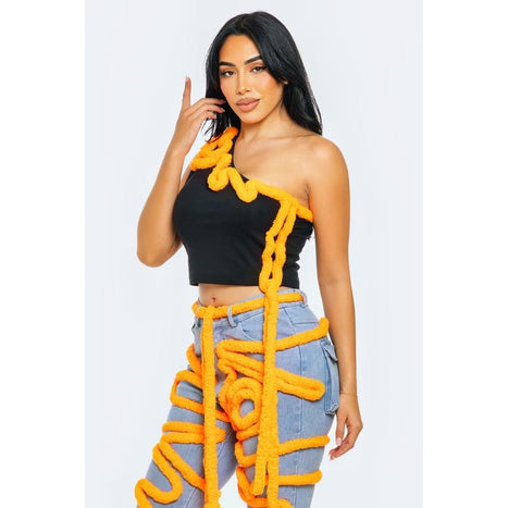 Sculptural Swirl Pipeline Asymmetrical Crop Top