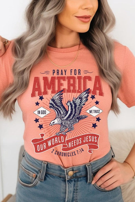 Eagle Pray For America Christian Graphic T Shirts