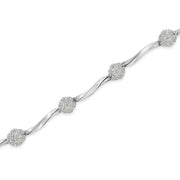 Bids.com .925 Sterling Silver 1/4 Cttw Diamond Cluster Miracle-Set Station & Twisted Bar 7" Tennis Bracelet (H-I Color, I2-I3 Clarity) Bracelets
