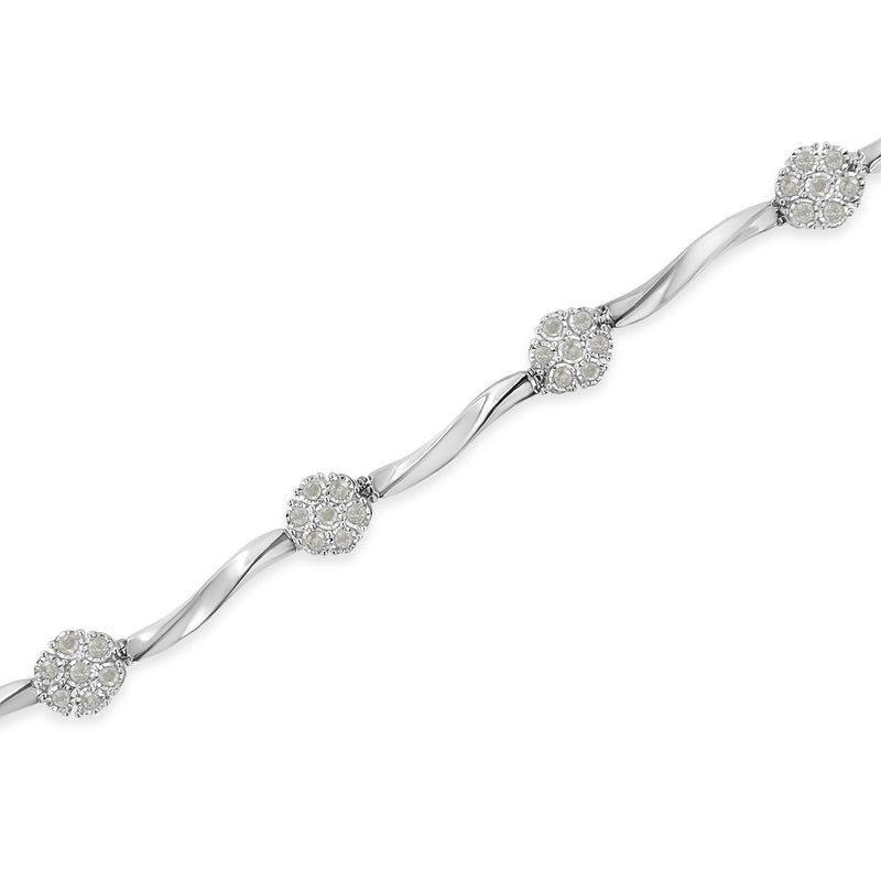 Bids.com .925 Sterling Silver 1.0 cttw Miracle-Set Diamond 7 Stone Floral Cluster Link Bracelet (I-J Color, I3 Clarity) -7" Bracelets