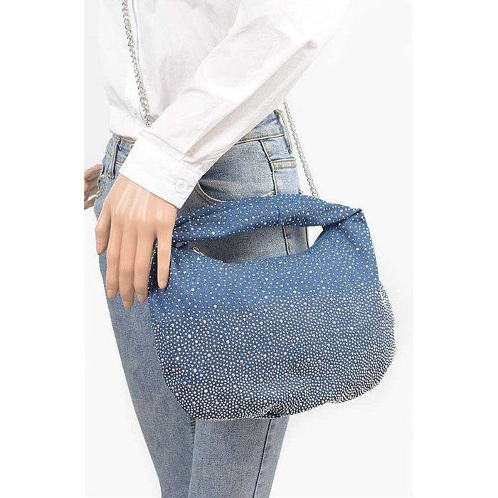 Micro Studs Convertible Denim Hobo Bag