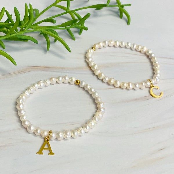 Freshwater Pearl Initial Charm Bracelet