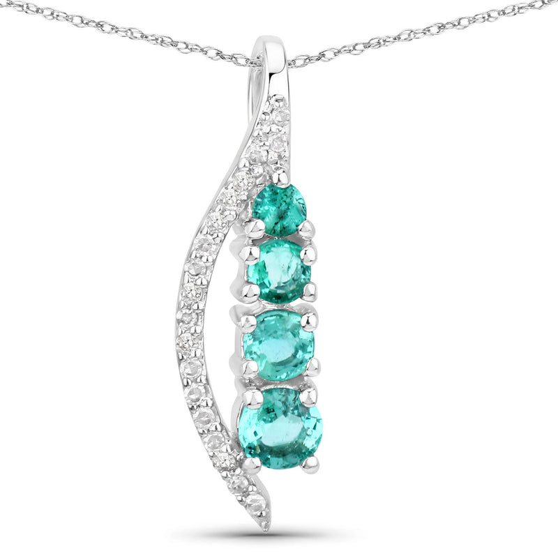Bids.com 0.34 Carat Genuine Zambian Emerald and White Diamond 14K White Gold Pendant Pendants