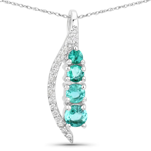 Bids.com 0.34 Carat Genuine Zambian Emerald and White Diamond 14K White Gold Pendant Pendants