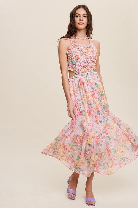 Floral Bubble Textured Two-Piece Style Maxi Dress