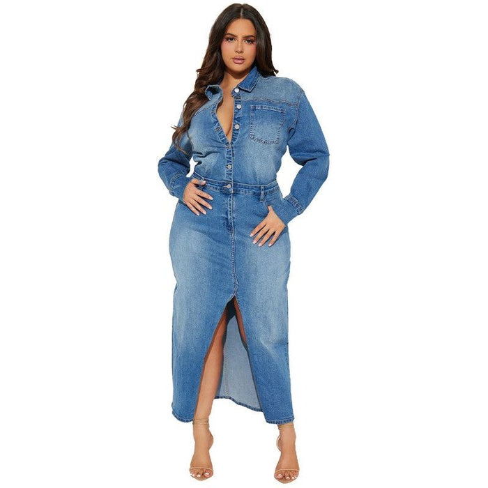 WOMEN FASHION DENIM LONG MAXI DRESS