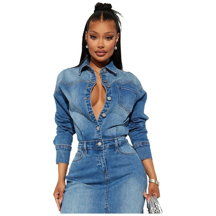 WOMEN FASHION DENIM LONG MAXI DRESS