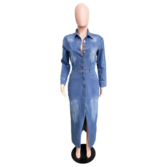 WOMEN FASHION DENIM LONG MAXI DRESS