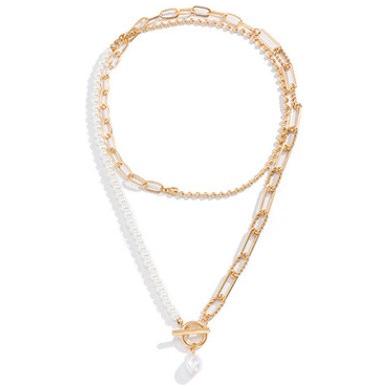 Chain with Pearl Double Layer Toggle Necklace