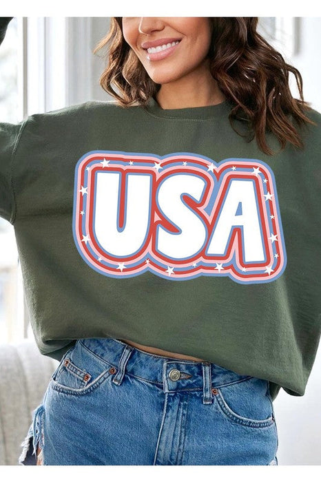 USA Oversized Graphic Fleece Sweatshirts