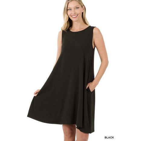 Sleeveless Flared Dress with Side Pockets