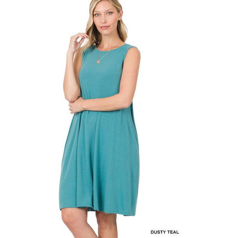 Sleeveless Flared Dress with Side Pockets