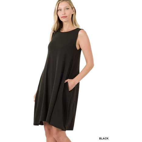 Sleeveless Flared Dress with Side Pockets