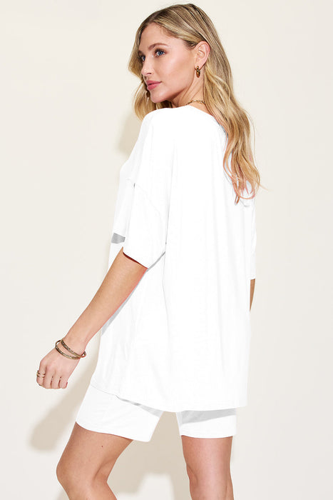 Bamboo V-Neck Drop Shoulder T-Shirt and Shorts Set